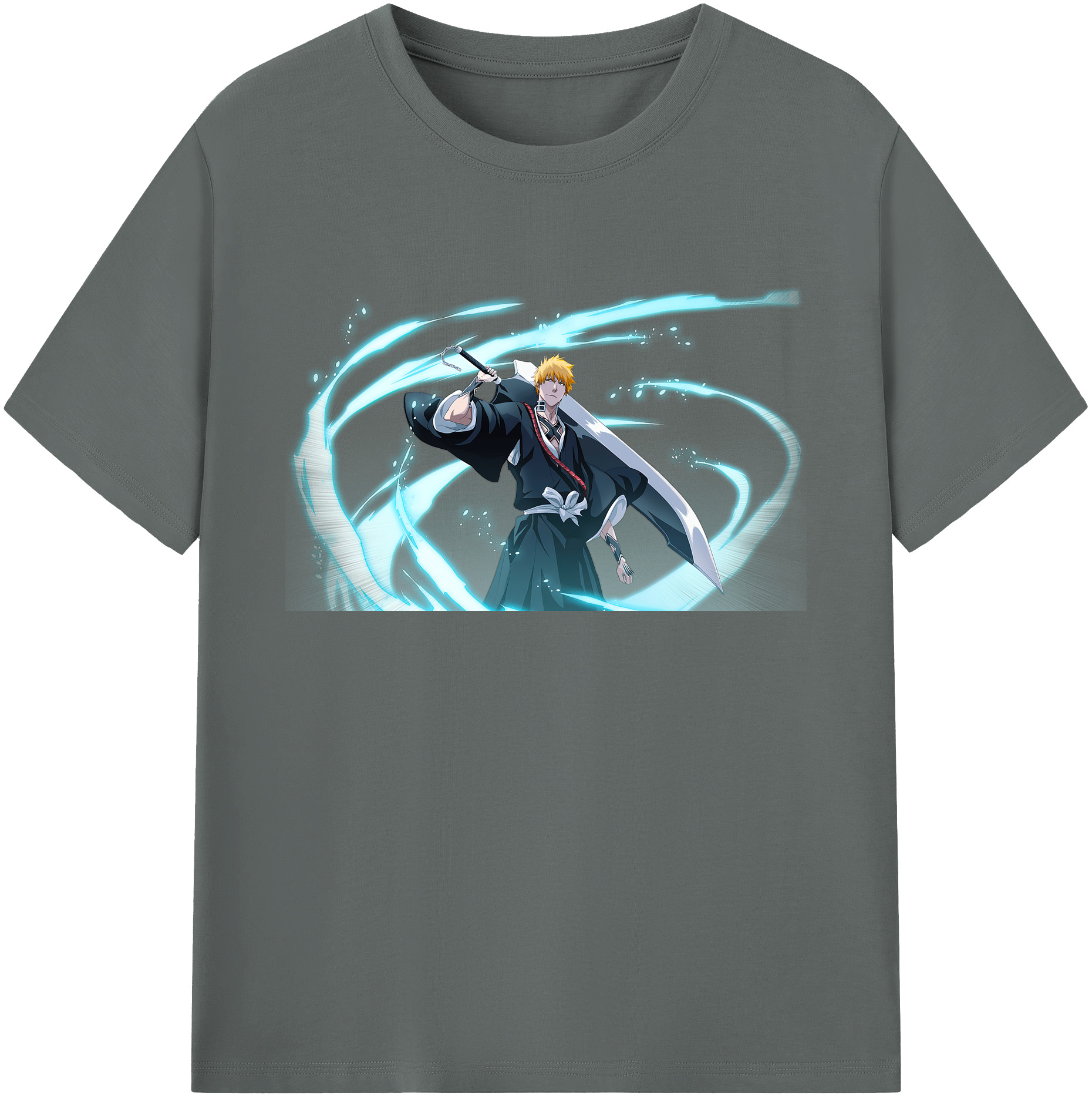 （画像用） ブリーチ 黒崎一護（くろさき いちご）BLEACH Kurosaki Ichigo 綿100％ メンズ半袖Tシャツ｜肌触りやわらか＆通気性